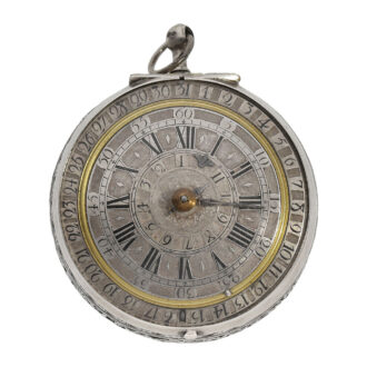 Swiss silver verge with alarm and rotating date display Circa 1690