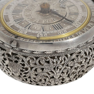 Swiss silver verge with alarm and rotating date display Circa 1690