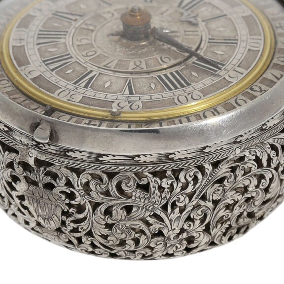 Swiss silver verge with alarm and rotating date display Circa 1690 Swiss silver verge with alarm and rotating date display Circa 1690