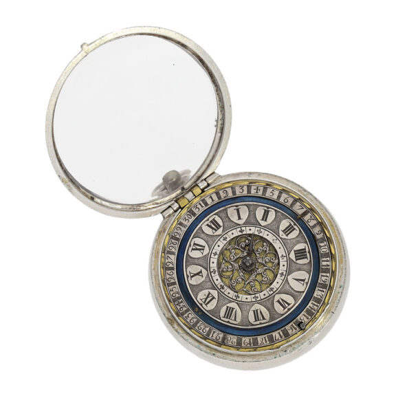 Important English silver verge pendant watch with calendar Circa 1670 Important English silver verge pendant watch with calendar Circa 1670