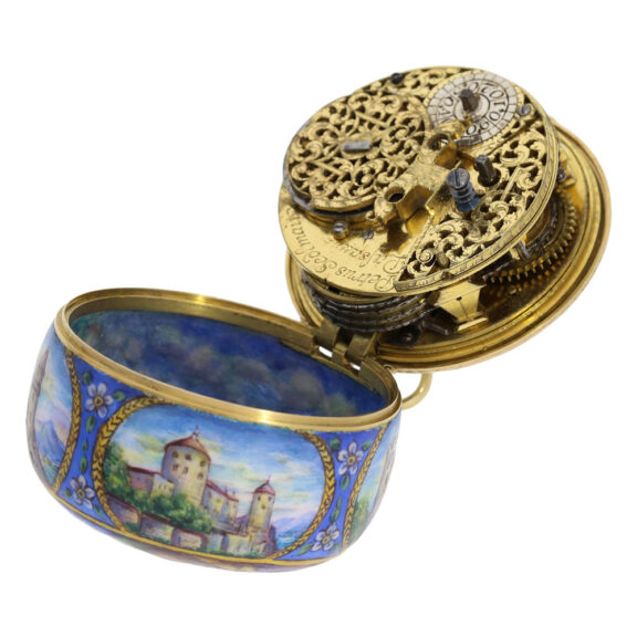 German gold and enamel verge in Huaud manner Circa 1700 German gold and enamel verge in Huaud manner Circa 1700