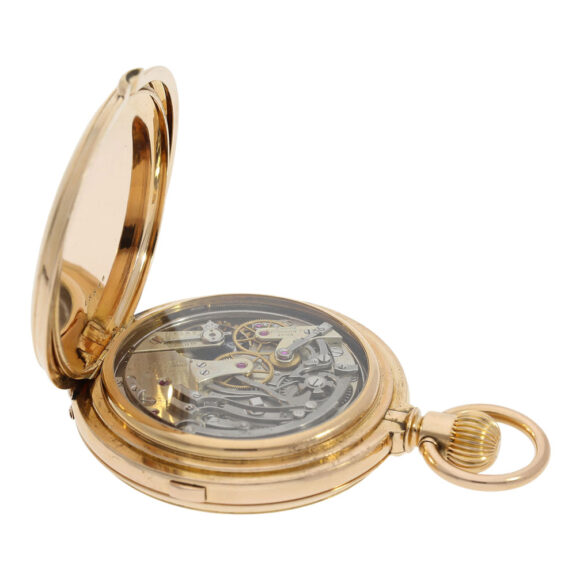 Swiss rose gold hunting cased minute repeating chronograph Circa 1882 Swiss rose gold hunting cased minute repeating chronograph Circa 1882