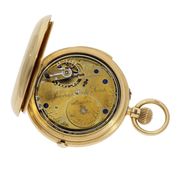 English gold hunting cased repeating lever chronograph Circa 1890 English gold hunting cased repeating lever chronograph Circa 1890