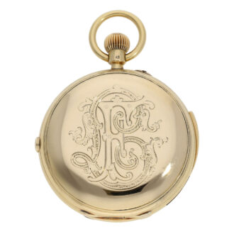 English gold hunting cased repeating lever chronograph Circa 1890 English gold hunting cased repeating lever chronograph Circa 1890