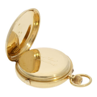 English gold hunting cased repeating lever chronograph Circa 1890 English gold hunting cased repeating lever chronograph Circa 1890