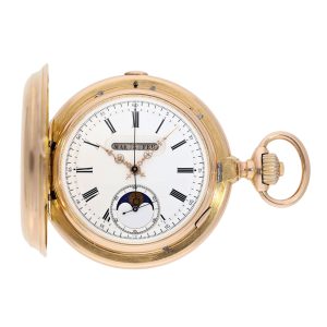 Swiss 18K rose gold lever chronograph with linear calendar Circa 1890
