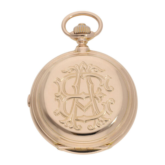 Swiss 18K rose gold lever chronograph with linear calendar Circa 1890 Swiss 18K rose gold lever chronograph with linear calendar Circa 1890