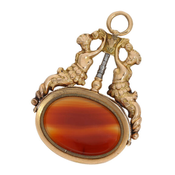 French 18 carat gold and stone set verge watch key Circa 1810 French 18 carat gold and stone set verge watch key Circa 1810