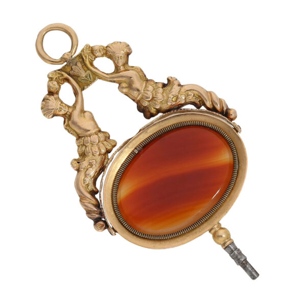 French 18 carat gold and stone set verge watch key Circa 1810
