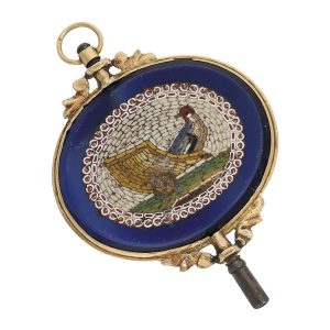 Gold verge watch key with two mosaics Pietra Dura Circa 1800