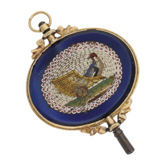 Gold verge watch key with two mosaics Pietra Dura Circa 1800 Gold verge watch key with two mosaics Pietra Dura Circa 1800