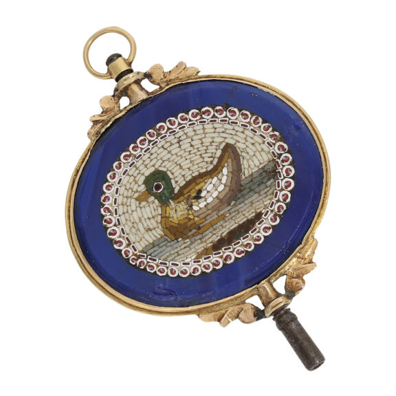 Gold verge watch key with two mosaics Pietra Dura Circa 1800 Gold verge watch key with two mosaics Pietra Dura Circa 1800