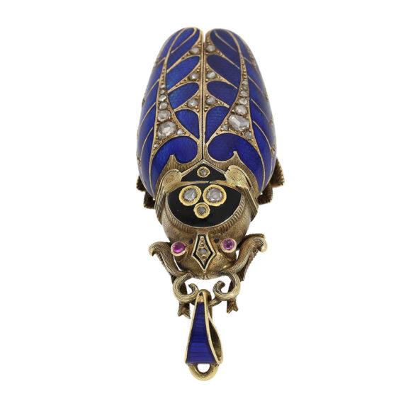Swiss detailed gold beetle-form pendant watch Circa 1870