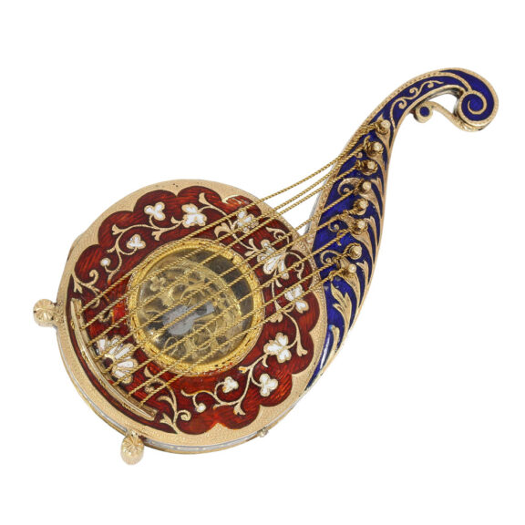 Austrian gold and enamel Oriëntal harp form watch Circa 1820 Austrian gold and enamel Oriëntal harp form watch Circa 1820