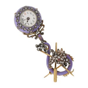 Gold, silver, enamel and diamond-set Boule de Genève Circa 1900