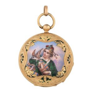 Swiss gold and enamel hunting cased cylinder watch Circa 1830