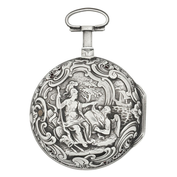German silver pair cased repeating repoussé watch Circa 1760