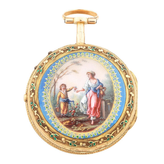 Swiss gold and enamel pair cased verge watch Circa 1790