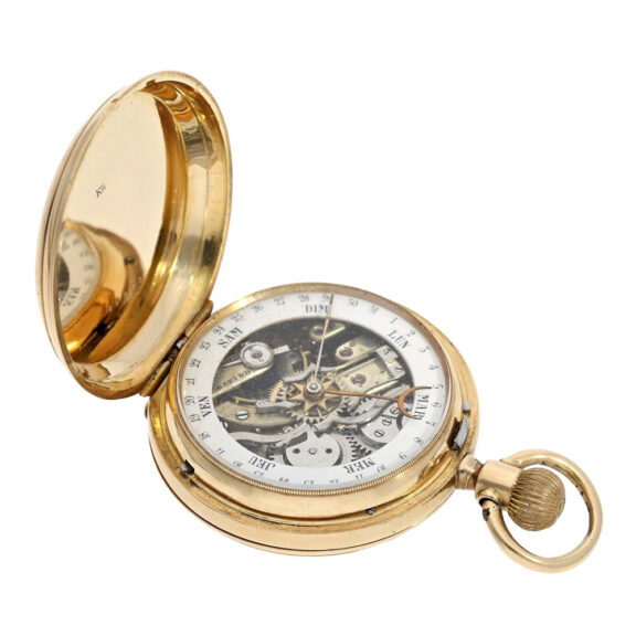 Swiss gold double dialled ankerchronometer with calendar Circa 1880 Swiss gold double dialled ankerchronometer with calendar Circa 1880