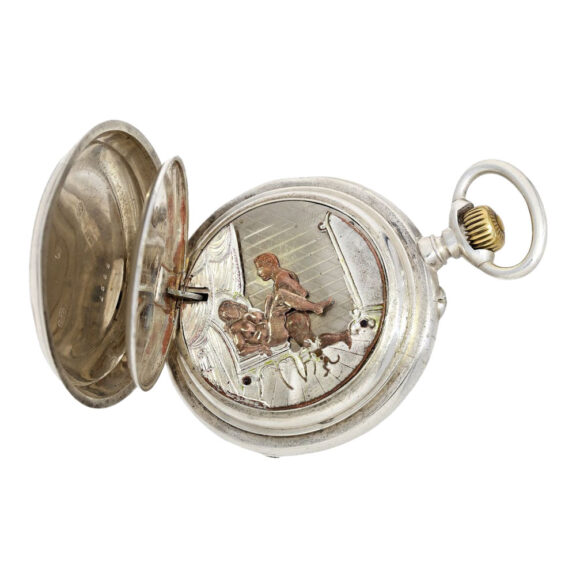 Swiss silver lever watch with concealed erotic automaton Circa 1890