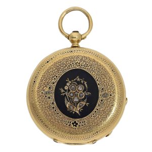 French gold, enamel and diamond-set Lépine with chatelaine Circa 1870
