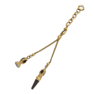 French gold, enamel and diamond-set Lépine with chatelaine Circa 1870 French gold, enamel and diamond-set Lépine with chatelaine Circa 1870