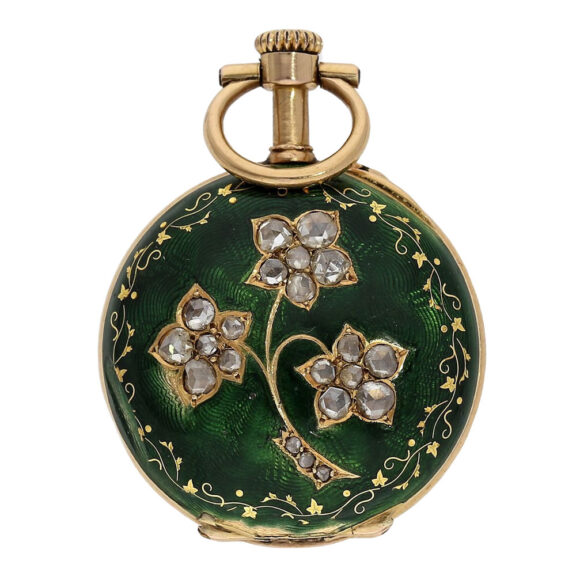 Swiss rose gold, enamel and diamond-set cylinder watch Circa 1910