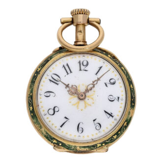 Swiss rose gold, enamel and diamond-set cylinder watch Circa 1910
