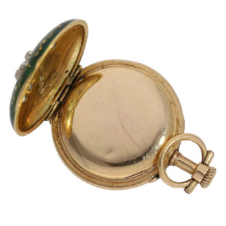 Swiss rose gold, enamel and diamond-set cylinder watch Circa 1910