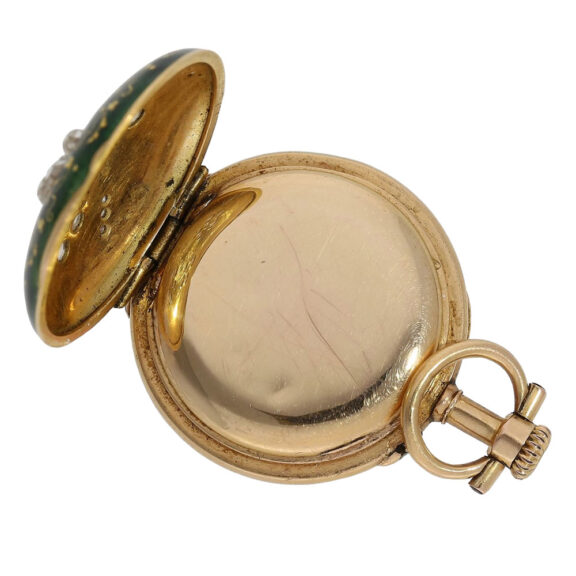 Swiss rose gold, enamel and diamond-set cylinder watch Circa 1910 Swiss rose gold, enamel and diamond-set cylinder watch Circa 1910