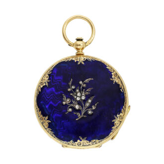 Swiss 18K gold and enamel cylinder pocket watch Circa 1850