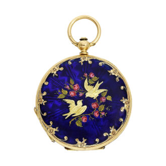 Swiss 18K gold and enamel cylinder pocket watch Circa 1850
