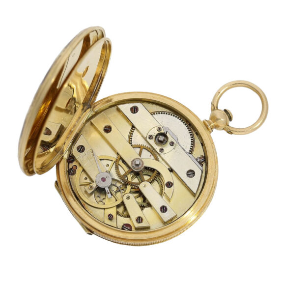 Swiss gold and enamel hunting cased cylinder watch Circa 1850 Swiss gold and enamel hunting cased cylinder watch Circa 1850