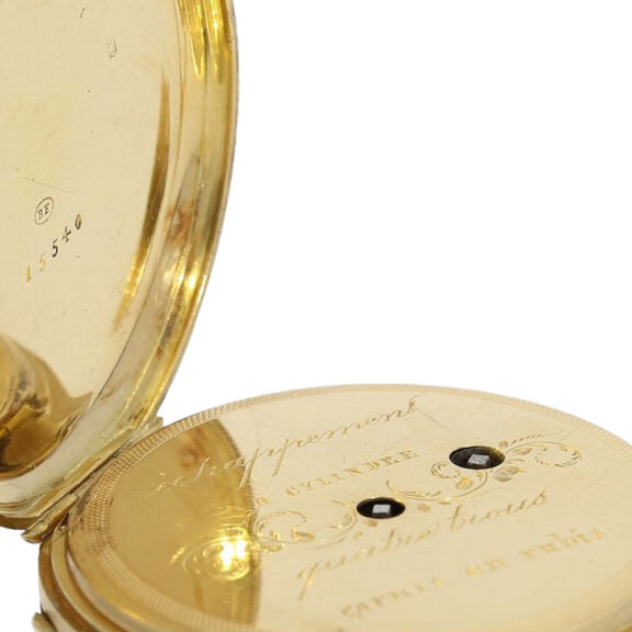 Swiss gold and enamel hunting cased cylinder watch Circa 1850 Swiss gold and enamel hunting cased cylinder watch Circa 1850