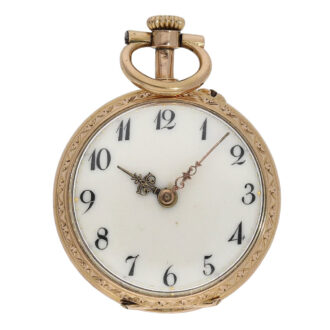 Swiss 18K rose gold and enamel miniature watch Circa 1890