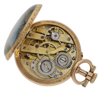 Swiss 18K rose gold and enamel miniature watch Circa 1890