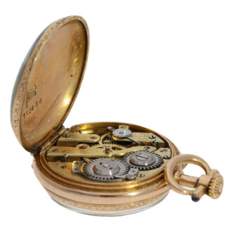 Swiss 18K rose gold and enamel miniature watch Circa 1890