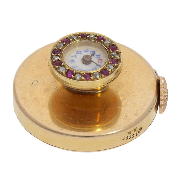 American gold, diamond and ruby-set buttonhole watch Circa 1900 American gold, diamond and ruby-set buttonhole watch Circa 1900