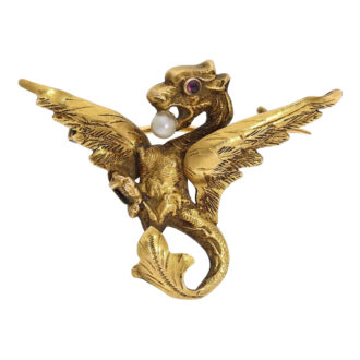 French gold Art Nouveau pendant watch with dragon brooch Circa 1900