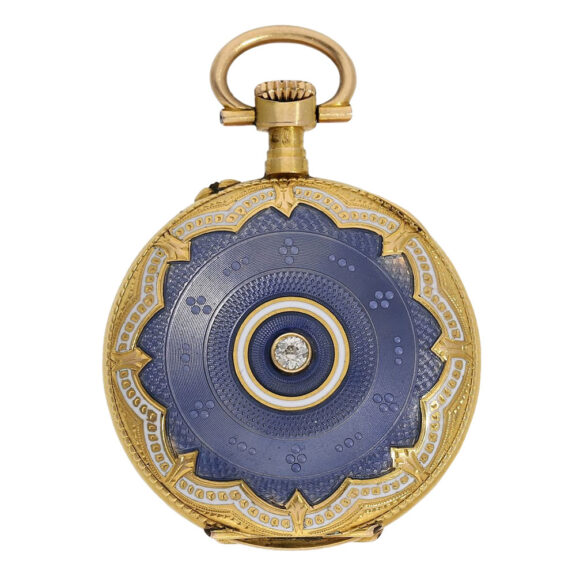 Swiss gold, enamel and diamond-set Art Nouveau pendant watch Circa 1910