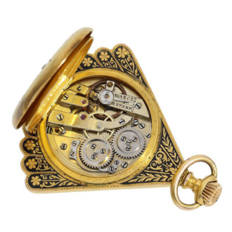 Swiss gold, enamel and diamond-set fan form watch Circa 1890