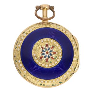 French 20K gold, enamel and pearl-set verge watch Circa 1770