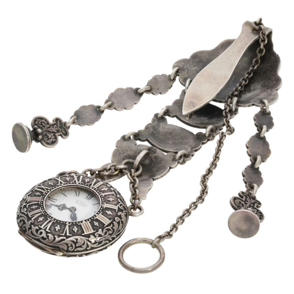 French Renaissance style cylinder watch with chatelaine Circa 1870