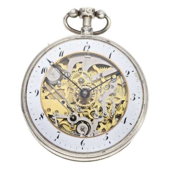 Large Swiss silver skeletonized repeating verge watch Circa 1820