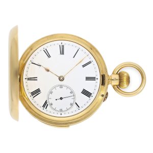 Swiss gold hunting cased minute repeating lever watch Circa 1880