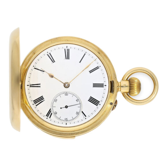 Swiss gold hunting cased minute repeating lever watch Circa 1880