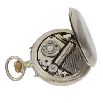 Swiss nickel musical cylinder watch with visible balance Circa 1890 Swiss nickel musical cylinder watch with visible balance Circa 1890