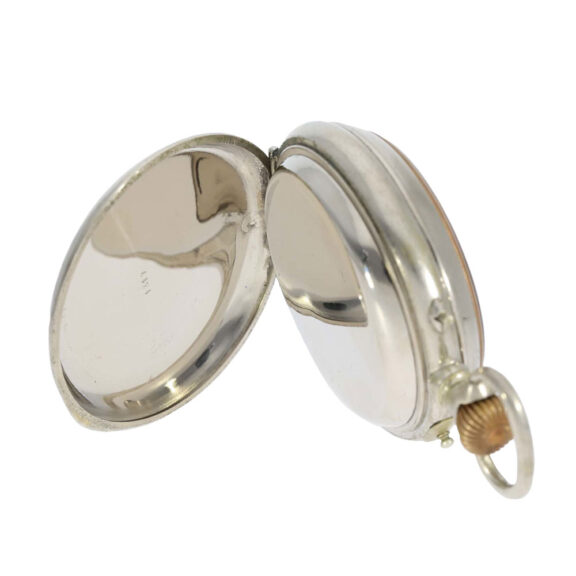 Swiss nickel musical cylinder watch with visible balance Circa 1890 Swiss nickel musical cylinder watch with visible balance Circa 1890