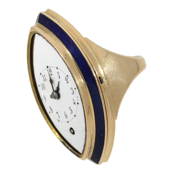 Unusual French 18K gold and enamel ring watch Circa 1890-1900 Unusual French 18K gold and enamel ring watch Circa 1890-1900