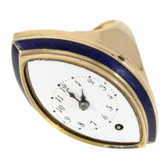 Unusual French 18K gold and enamel ring watch Circa 1890-1900